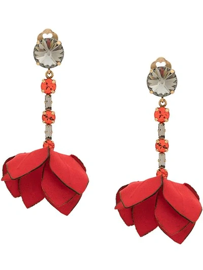 Shop Marni Hanging Flower Earrings In Red