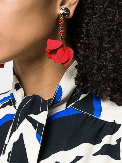 Shop Marni Hanging Flower Earrings In Red