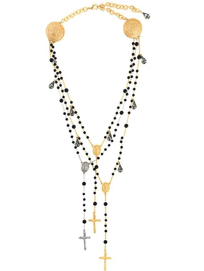 Shop Dolce & Gabbana Cross Necklace In Black