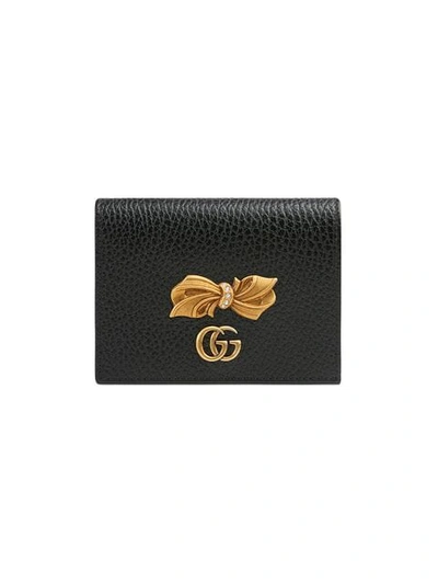 Shop Gucci Leather Card Case With Bow In Black