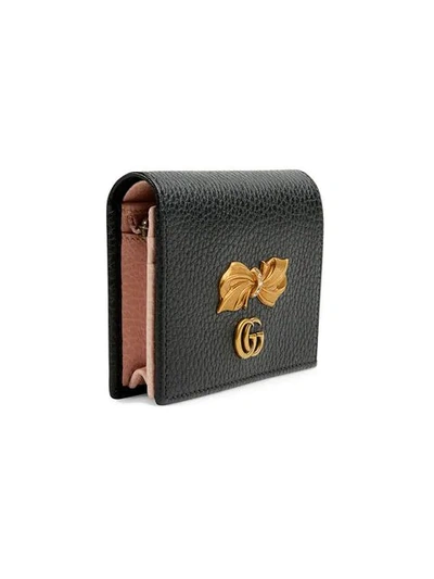 Shop Gucci Leather Card Case With Bow In Black