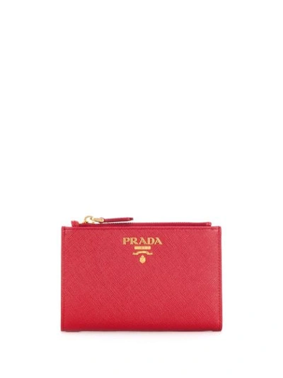 Shop Prada Billfold Lettering Logo Wallet In Red