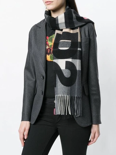 Shop Dsquared2 Checked Logo Scarf In Multicolour