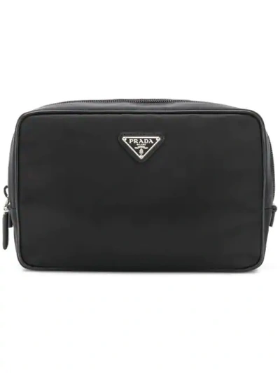 Shop Prada Logo Plaque Makeup Bag In Black