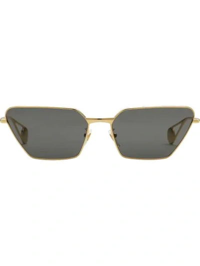 Shop Gucci Rectangular Sunglasses In Gold