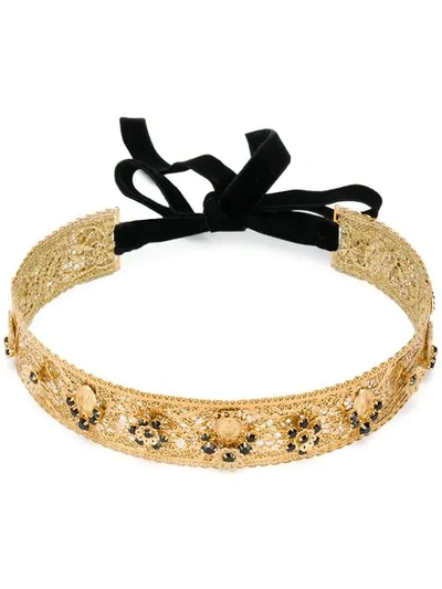 Shop Dolce & Gabbana Embellished Hair Band In Gold
