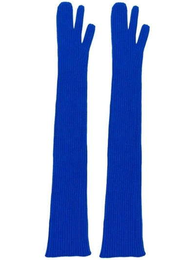 Shop Maison Margiela Long Ribbed Gloves - Blue