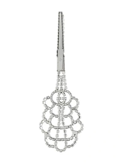 Shop Gucci Silver Crystal Drop Detail Hairclip