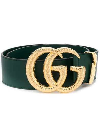 Shop Gucci Gg Logo Plaque Belt In Green