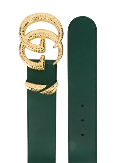 Shop Gucci Gg Logo Plaque Belt In Green