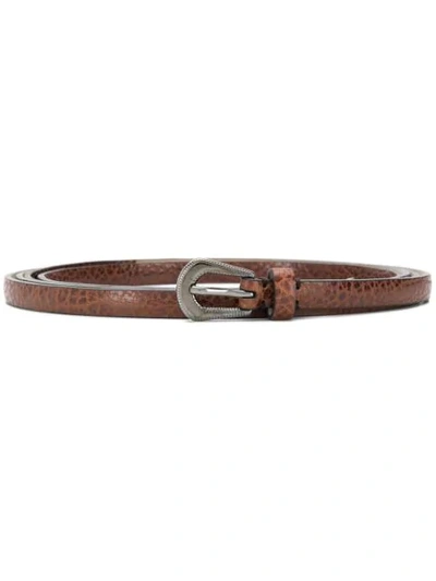 Shop Brunello Cucinelli Skinny Textured Belt In Brown