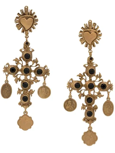 Shop Dolce & Gabbana Crucifix Embellished Earrings In Gold