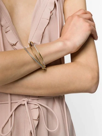 Shop Bottega Veneta Intrecciato Weave Engraved Bracelet In Metallic