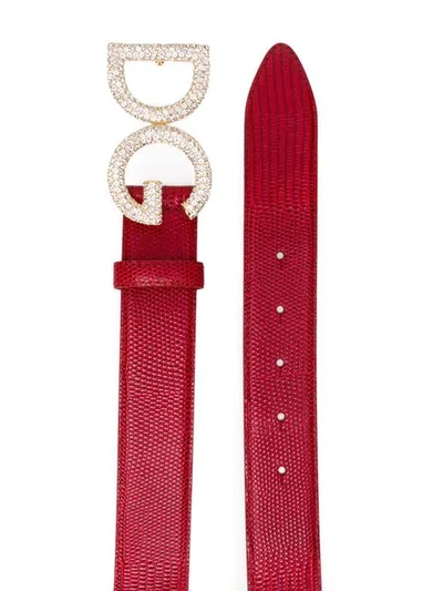 Shop Dolce & Gabbana Embellished Logo Buckle Belt In Red