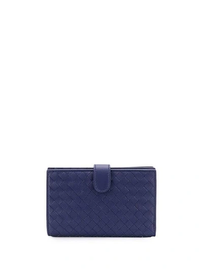 Shop Bottega Veneta Atlantic Intrecciato French Wallet In Blue