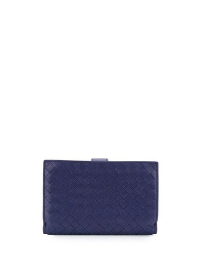 Shop Bottega Veneta Atlantic Intrecciato French Wallet In Blue