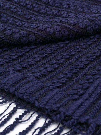 Pre-owned Giorgio Armani 1990's Knitted Fringed Scarf In Blue