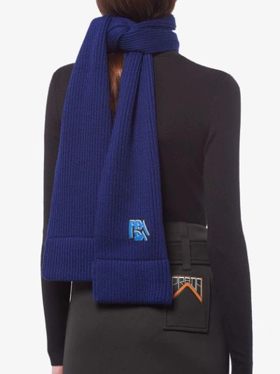 Shop Prada Logo Patch Scarf - Blue