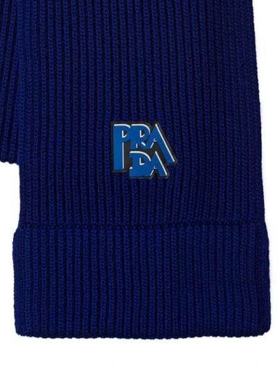 Shop Prada Logo Patch Scarf - Blue