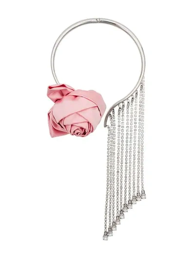 Shop Miu Miu Silver Tone Crystal-embellished Drop Choker In Pink ,silver
