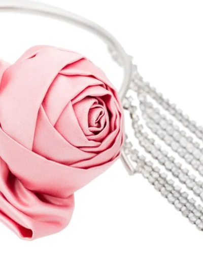 MIU MIU SILVER TONE SATIN ROSE CRYSTAL EMBELLISHED DROP CHOKER - 粉色