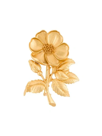 Shop Kenzo Flower Shaped Brooch In Metallic