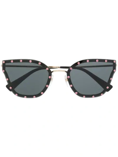 Shop Valentino Eyewear Crystal Embellished Cat-eye Sunglasses - Black