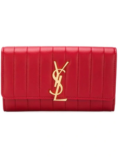 Shop Saint Laurent Monogram Quilted Wallet In Red