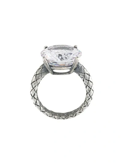 Shop Bottega Veneta Intrecciato Band Crystal Ring In 8086 -naturale/argento