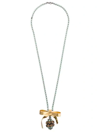 Shop Marni Strass Bow Necklace In Green