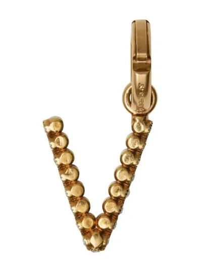 Shop Burberry Crystal ‘v' Alphabet Charm In Gold