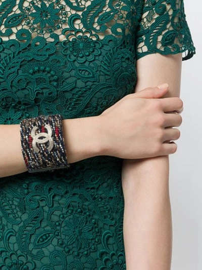 Pre-owned Chanel 2012 Boucle Tweed Cc Cuff In Multicolour