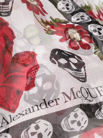 Shop Alexander Mcqueen Floral Skull Print Scarf In White