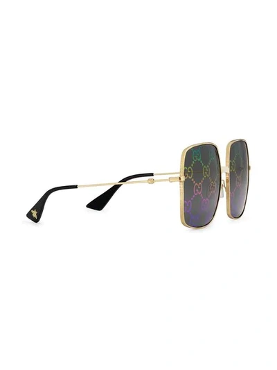 Shop Gucci Multicoloured Square Logo Lens Sunglasses In Metallic