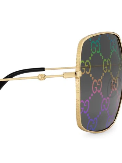 Shop Gucci Multicoloured Square Logo Lens Sunglasses In Metallic