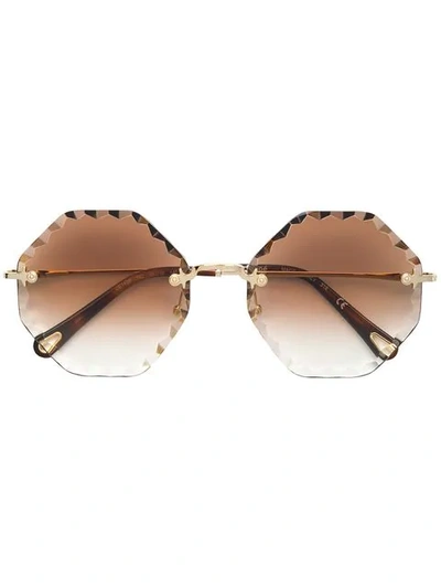 Shop Chloé Bevelled Edgeframe Sunglasses In Neutrals