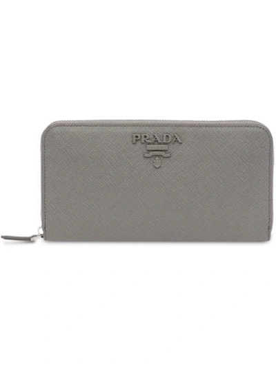 Shop Prada Saffiano Leather Wallet In Grey