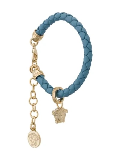 Shop Versace Medusa Charm Leather Bracelet In Blue