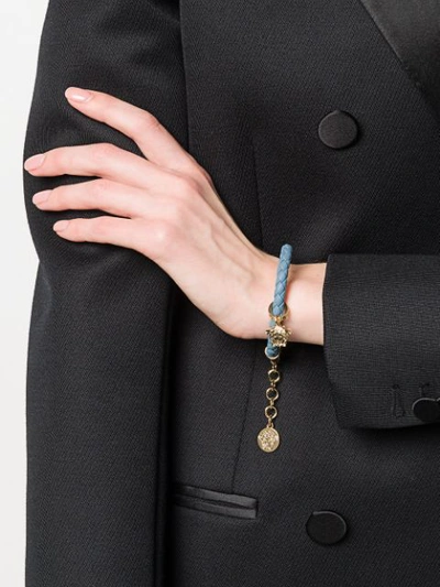 Shop Versace Medusa Charm Leather Bracelet In Blue