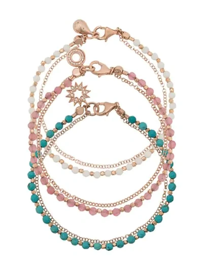 Shop Astley Clarke Fair Weather Bracelet Stack In Rose Gold Turquoise Blue White