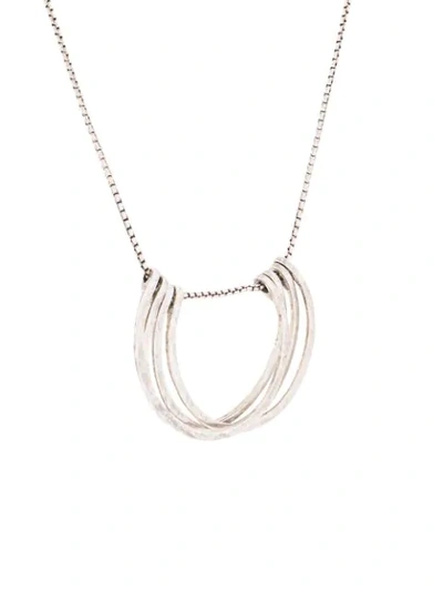 Shop Saint Laurent Half-hoop Pendant Necklace In Silver