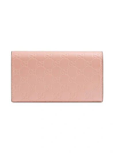 Shop Gucci Signature Continental Wallet With Cat In 5877 Pink