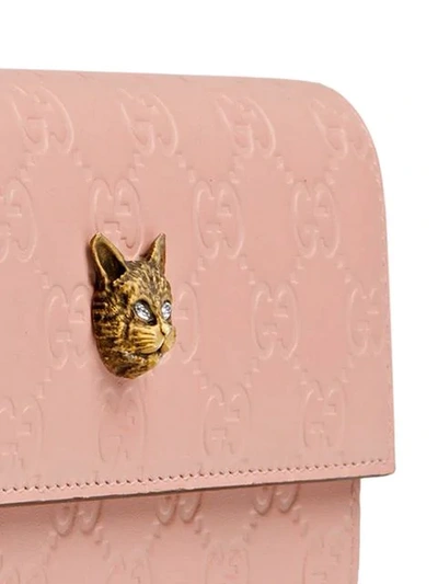Shop Gucci Signature Continental Wallet With Cat In 5877 Pink