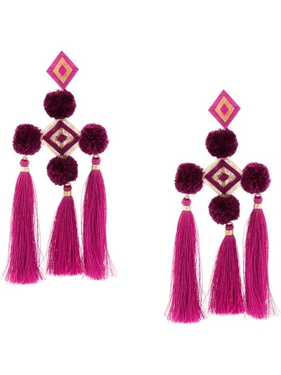 Shop Mercedes Salazar Pompom Tassel Earrings - Purple