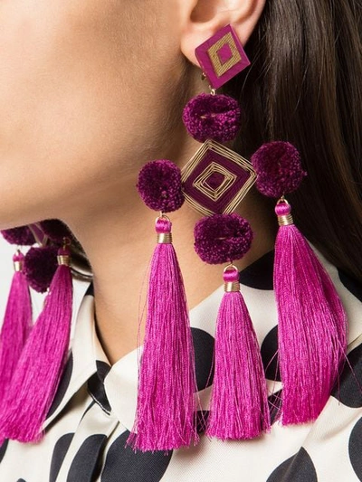 Shop Mercedes Salazar Pompom Tassel Earrings - Purple