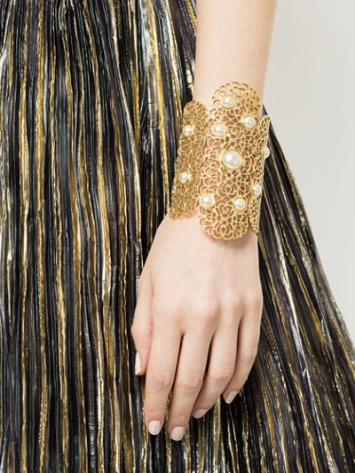 Shop Ingie Paris Faux Pearl Cuff Bracelet In Gold