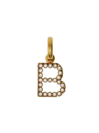 Shop Burberry Crystal ‘b' Alphabet Charm In Gold