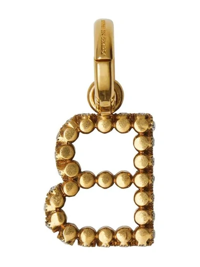 Shop Burberry Crystal ‘b' Alphabet Charm In Gold