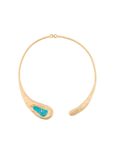 Shop Forte Forte My Jewel Open Necklace With Green Stone In Gold