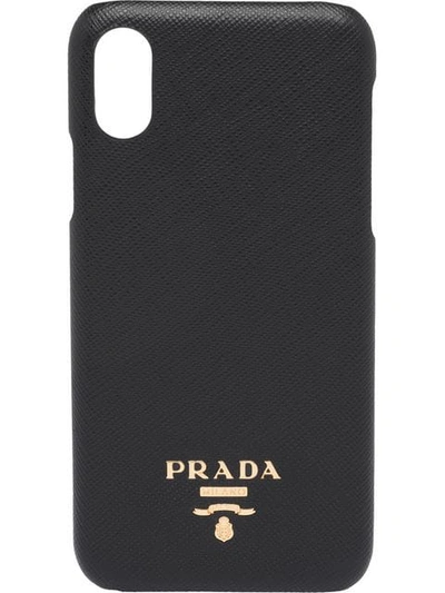 Shop Prada Iphone X/xs-hülle Aus Saffiano-leder In F0002 Black